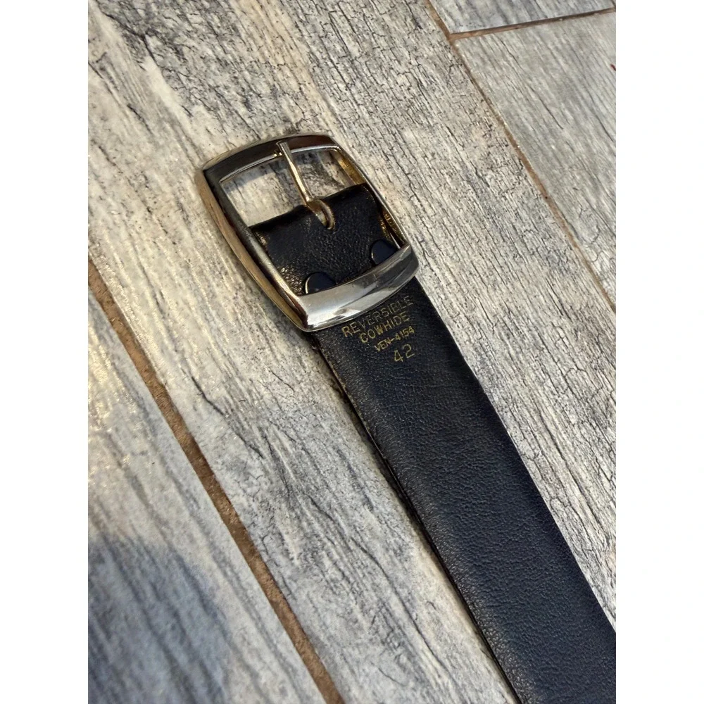 Reversible Belt Mens 42 Black Brown Cowhide Leather Silver Buckle Western 4154